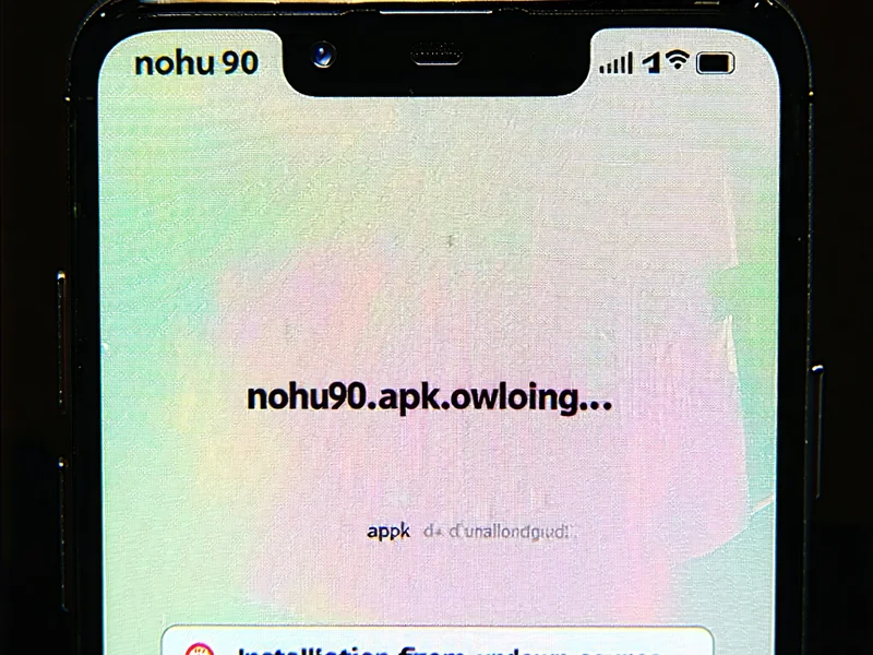 Màn hình điện thoại Android hiển thị thông báo tải xuống file APK của NOHU90, với tùy chọn xác nhận