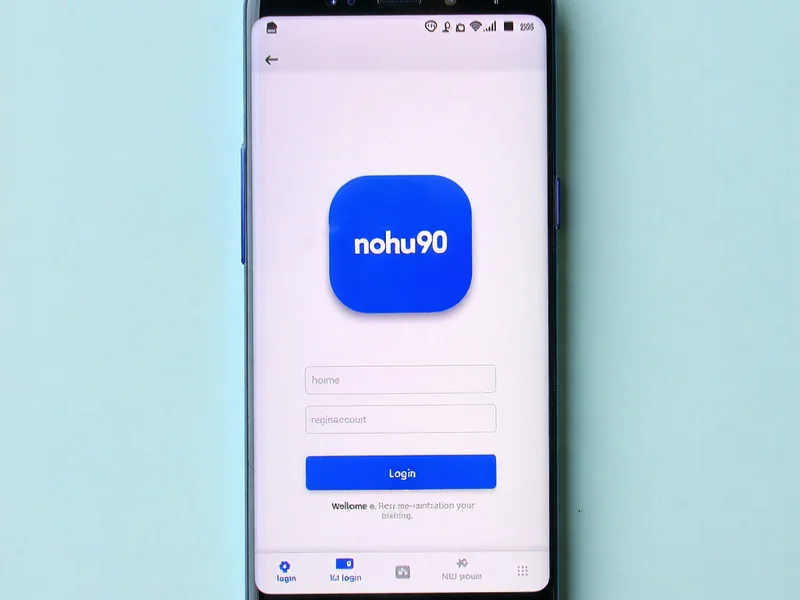 Màn hình điện thoại Android hiển thị biểu tượng ứng dụng NOHU90 đã cài đặt và giao diện đăng nhập/đăng ký trong NOHU90 App
