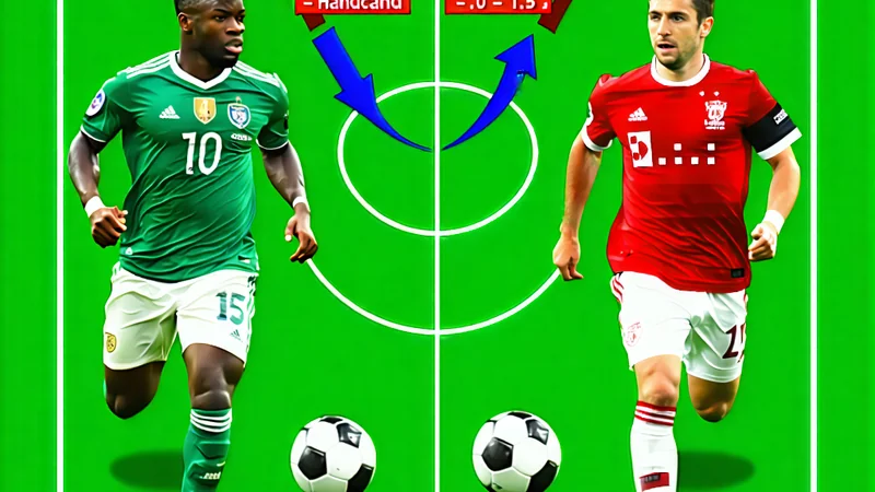 Minh họa kèo Châu Á (kèo chấp) trong bóng đá, với các con số chấp và đội bóng.