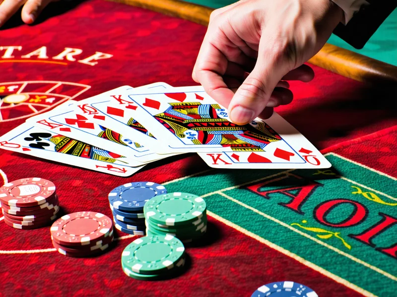 Hình ảnh cận cảnh người chia bài chuyên nghiệp đang chia những lá bài Baccarat trên bàn chơi sang trọng, chip cược được đặt cẩn thận. nohu90 link, link nohu90, NOHU90.