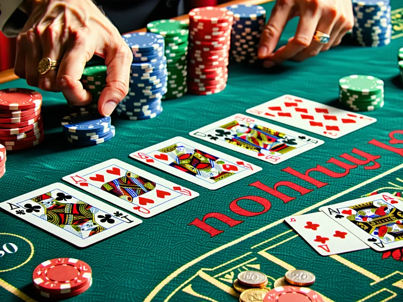 Bàn chơi Game Bài NOHU90 với các lá bài được chia, chip cược và người chơi tập trung