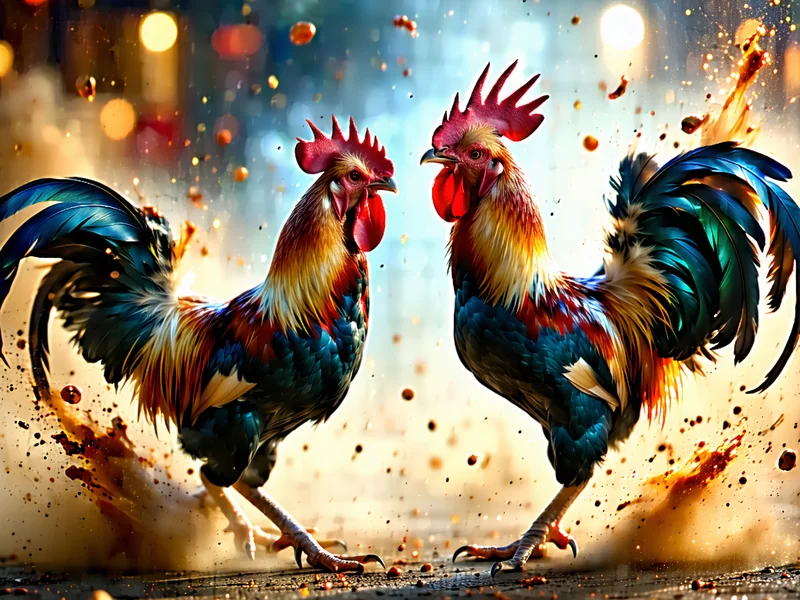 Đấu trường Đá Gà NOHU90 với hai chiến kê đang giao tranh, khán giả ảo hò reo