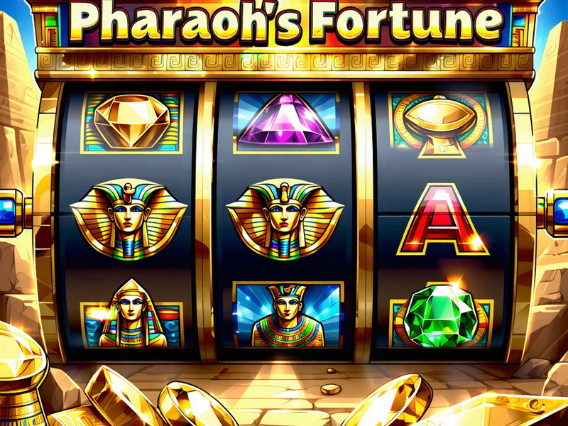 Hình ảnh game NOHO 'Pharaoh's Fortune' với biểu tượng Ai Cập cổ đại và các cuộn quay vàng rực