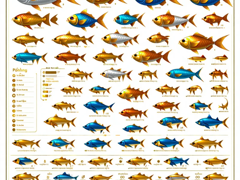 Bảng giá trị các loại cá trong trò chơi bắn cá NOHU90, minh họa các loài cá khác nhau và điểm số tương ứng
