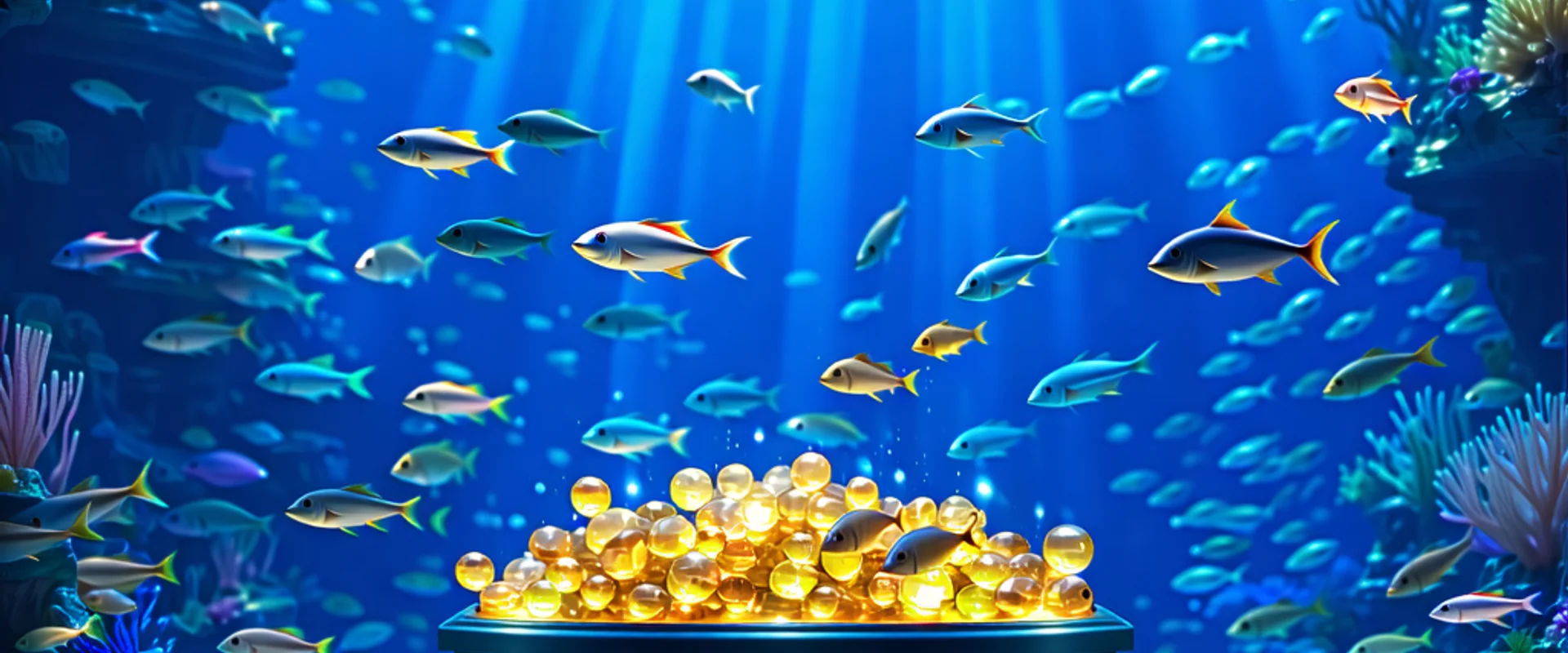 Hình ảnh đại dương bắn cá NOHU90 sôi động, với nhiều loài cá và vũ khí hiện đại