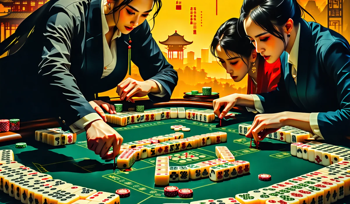 Một ván Mạt chược Tứ Xuyên đang diễn ra sôi nổi trên NOHU90, với các quân bài và người chơi đang tương tác