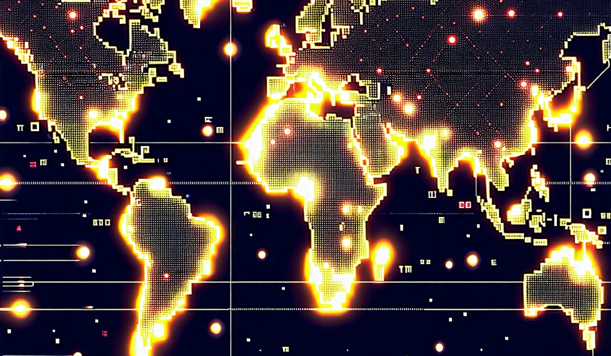 Bản đồ thế giới với các điểm kết nối, biểu tượng cho sự hợp tác toàn cầu của NOHU90