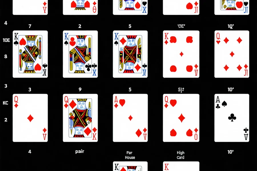 Biểu đồ xếp hạng các tay bài poker từ Sảnh Chúa đến Mậu Thầu, minh họa rõ ràng các bộ bài mạnh yếu.