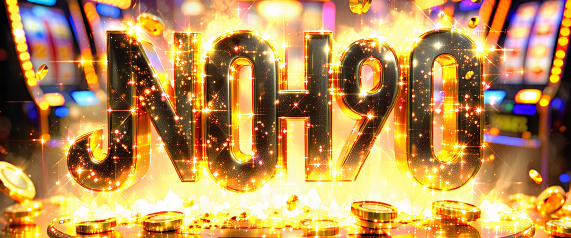 Biểu tượng Jackpot vàng rực rỡ trên nền sòng bạc sang trọng của NOHU90, tượng trưng cho cơ hội thắng lớn tại NOHU90 chính thức.