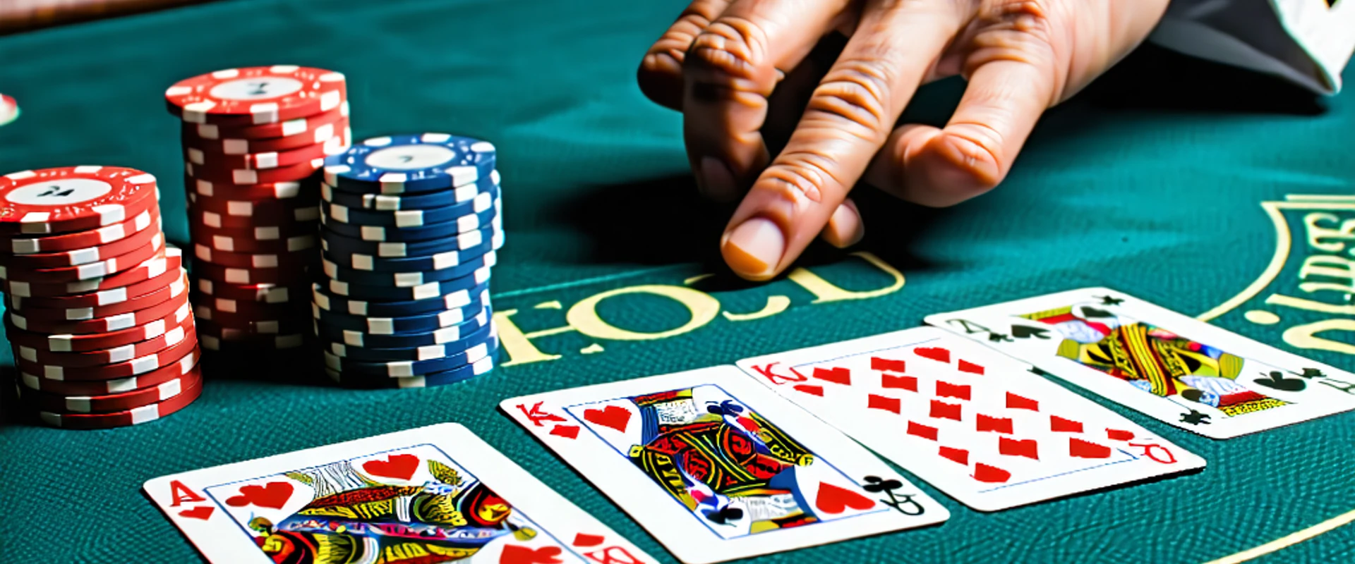 Bàn Xì Dách sang trọng tại NOHU90 với chip và quân bài, thể hiện sự hứng thú và chiến thắng