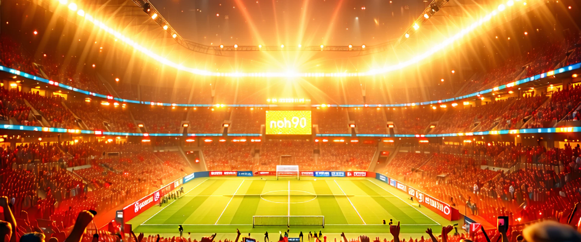 Sân vận động rực rỡ với logo NOHU90, thể hiện các sự kiện cá cược thể thao nổi bật