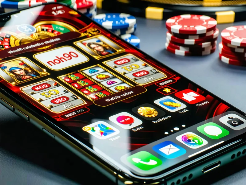 Màn hình iPhone hiển thị biểu tượng ứng dụng NOHU90 đã cài đặt và giao diện chính của NOHU90 App, sẵn sàng cho người dùng trải nghiệm