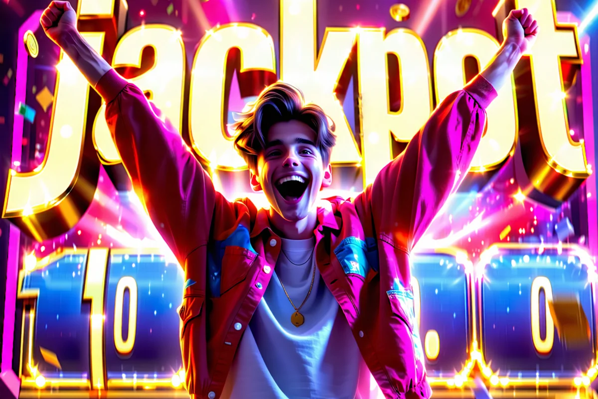 Hình ảnh người chơi đang ăn mừng chiến thắng lớn trong một trò chơi nổ hũ tại NOHU90, với ánh sáng rực rỡ và tiền vàng rơi xuống