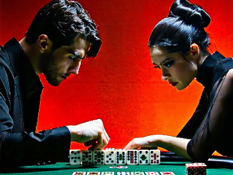 Người chơi Mạt chược với biểu cảm suy tư, thể hiện chiến thuật tâm lý và đọc vị đối thủ trên bàn chơi NOHU90