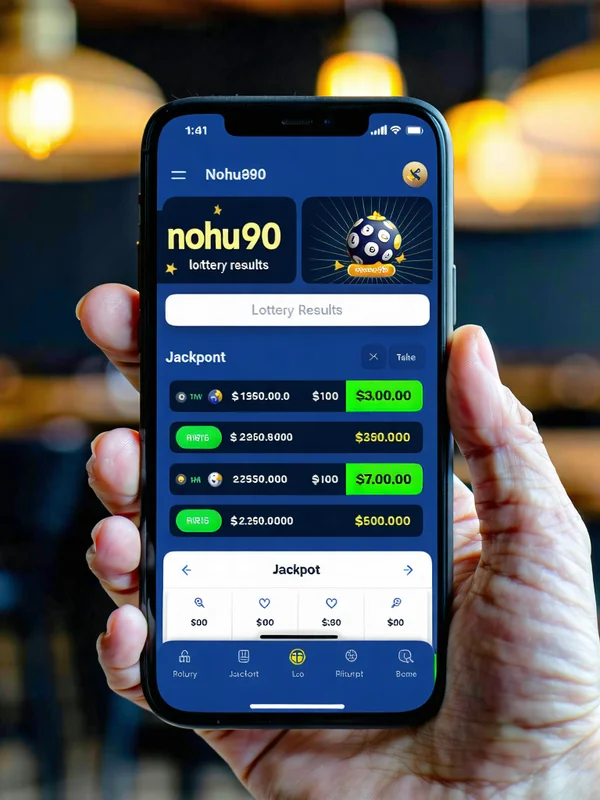 Màn hình điện thoại hiển thị ứng dụng NOHU90 với tính năng tra cứu kết quả xổ số