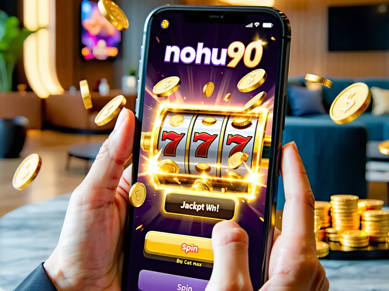 Giao diện NOHU90 app trên điện thoại di động, hiển thị trò chơi jackpot và các tính năng