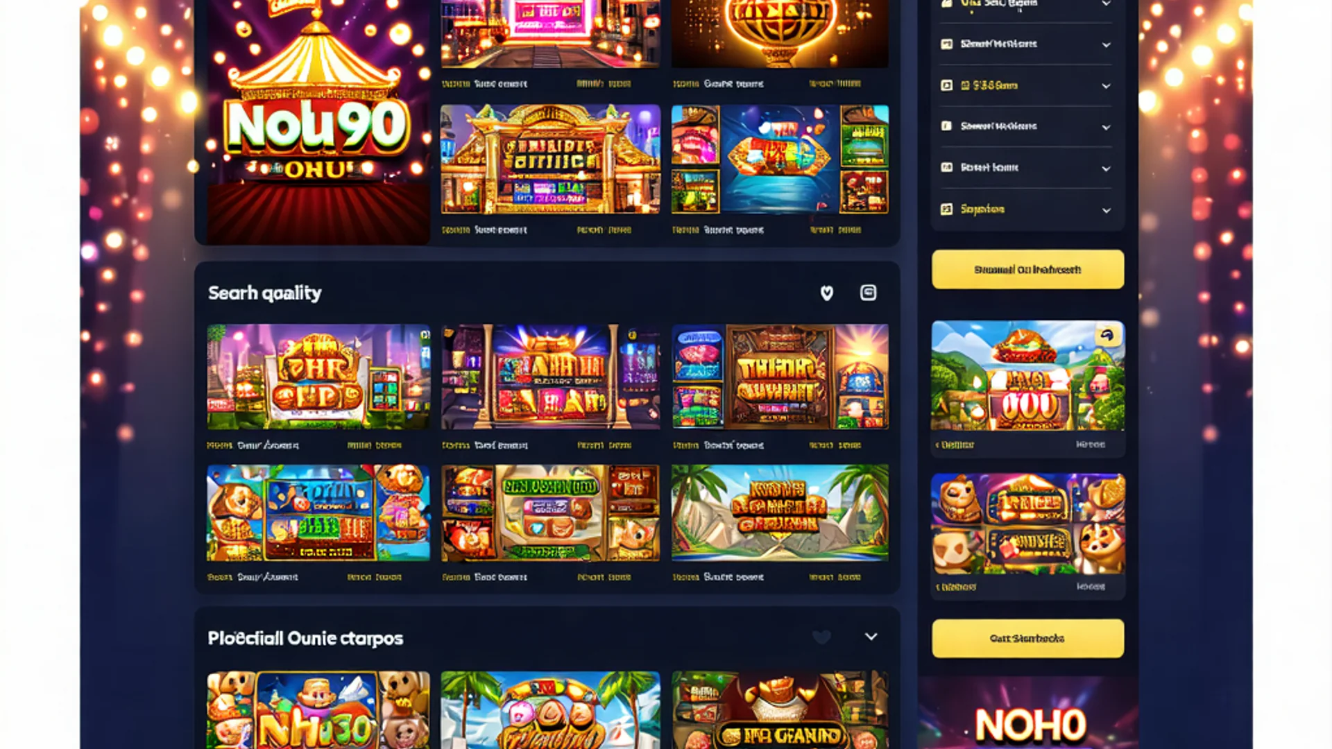 Giao diện nền tảng NOHU90.com hiển thị nhiều trò chơi slot game khác nhau, thể hiện sự đa dạng và trải nghiệm người dùng hiện đại
