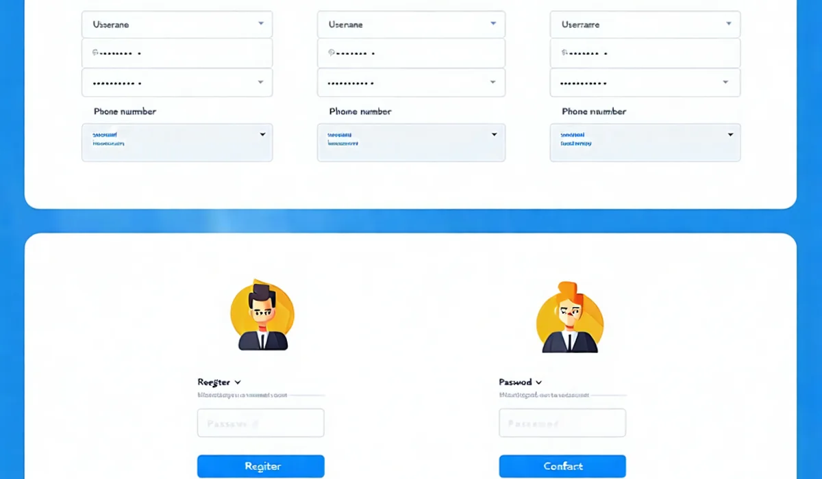 Hình ảnh minh họa quy trình đăng ký tài khoản NOHU90 từng bước, với các trường thông tin và nút đăng ký