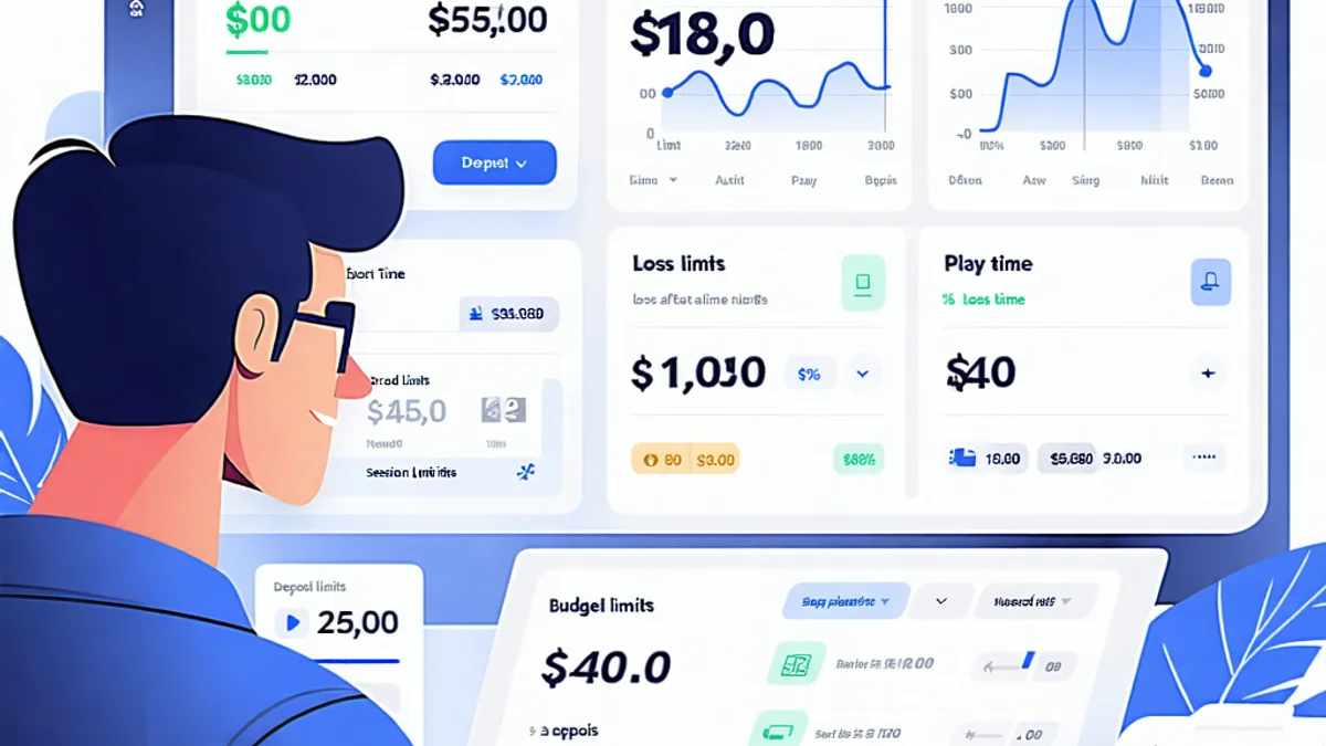 Hình ảnh minh họa người chơi NOHU90 đang quản lý ngân sách cờ bạc một cách có trách nhiệm, với các biểu tượng giới hạn đặt cược và thời gian chơi, trên nền màu xanh dịu và vàng, thể hiện sự an toàn và kiểm soát